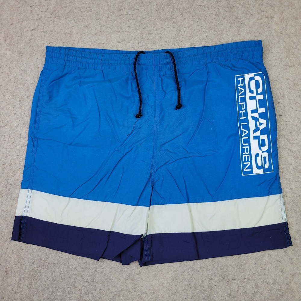 Chaps Ralph Lauren Swimming Shorts Mens M Blue Colorblock Drawstring Y2K Vintage